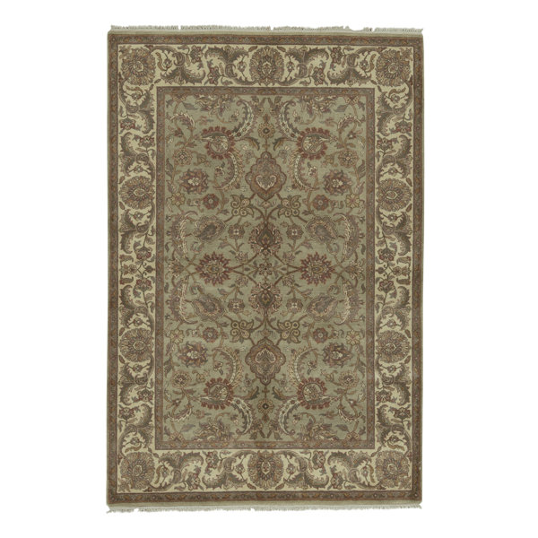 Bokara Rug Co., Inc. HandKnotted HighQuality Light Green and Cream